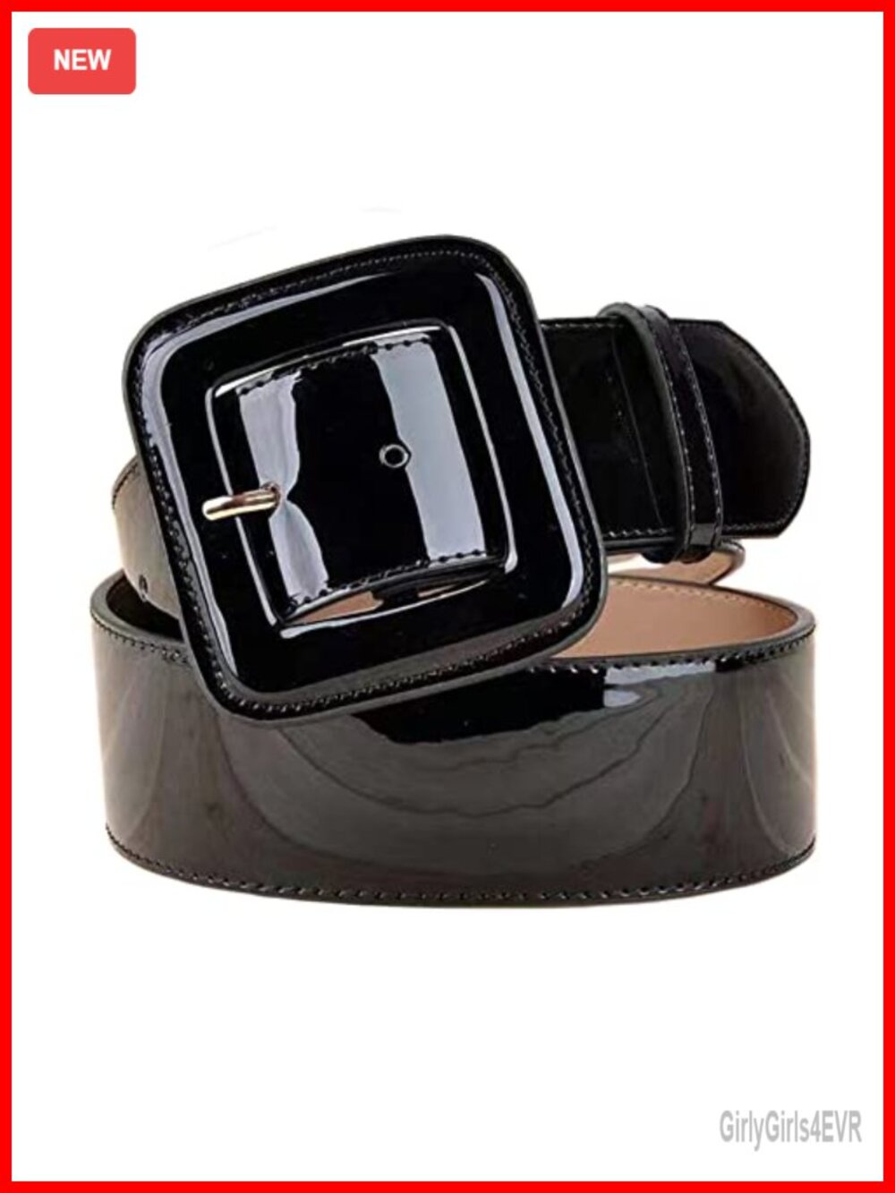Wide Patent Faux Leather Belt with Square Buckle Grommet Cinch Waist for Dress